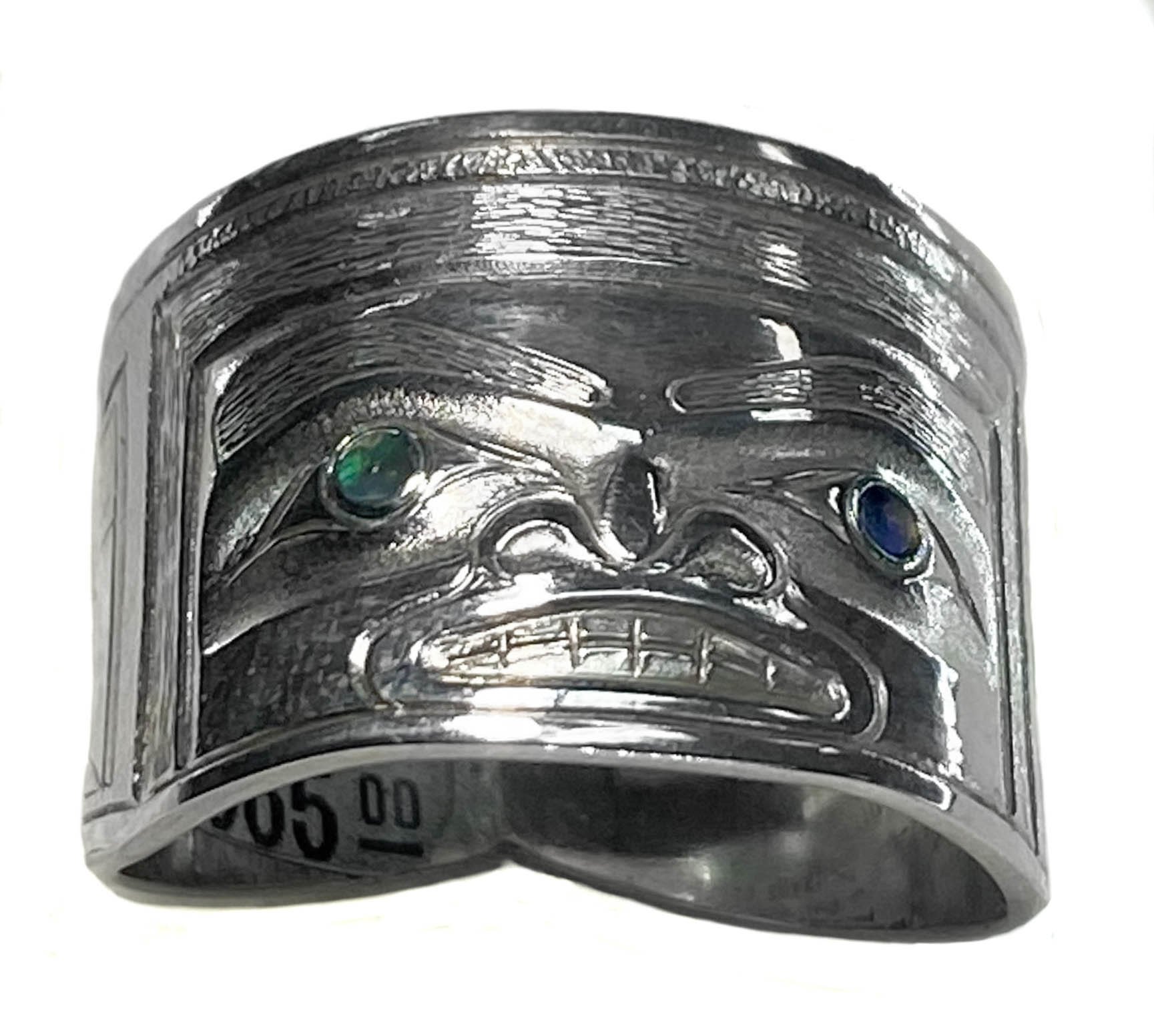 Silver Kwak'waka'wakw Repousse Chilkat Ring - size 12