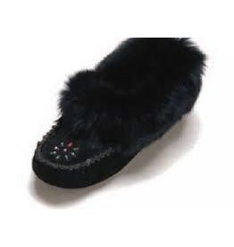 Ladies Black Rabbit Fur Trim  Moccasins