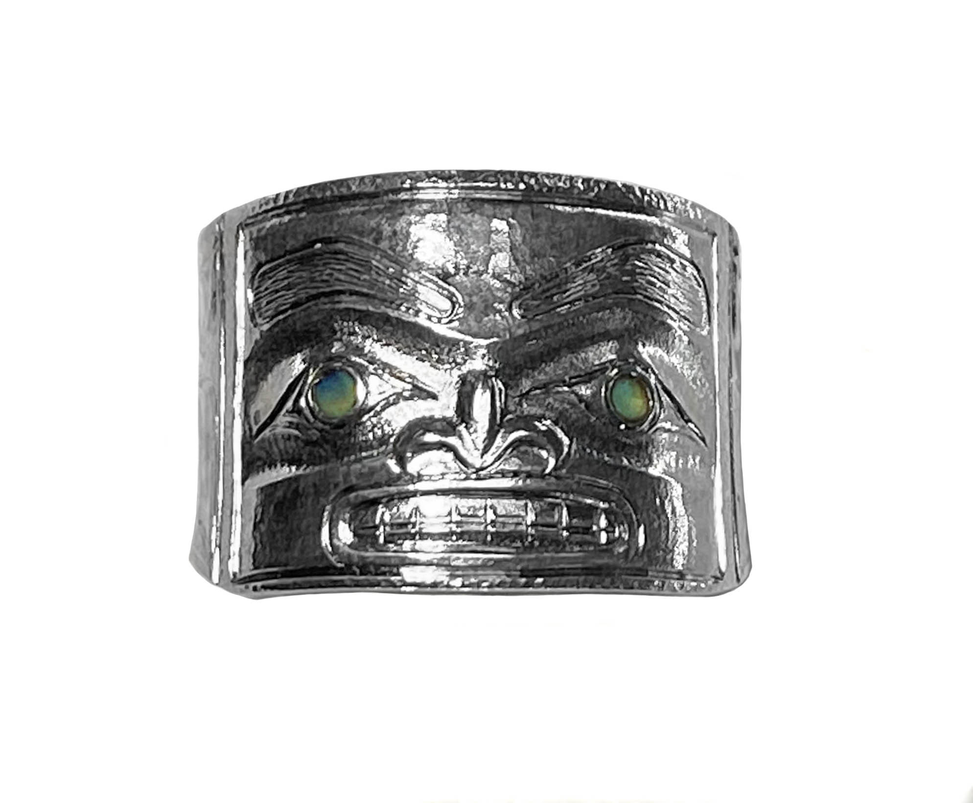 Silver Kwak'waka'wakw Repousse Chilkat Ring - size 8