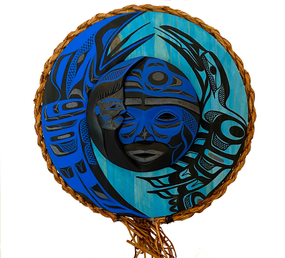 15" Nu-Chah-Nulth Raven Family Moon Mask