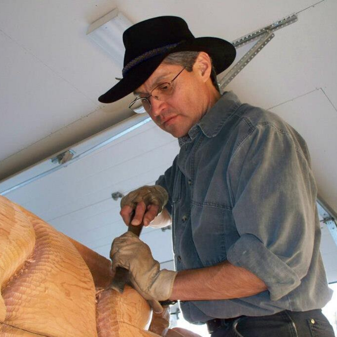 Rick Wesley Gitxsan artist working on his pole