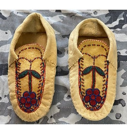 Moosehide Moccasins with Beaded Flower - size L5-6