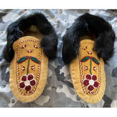 Native Tanned Moosehide Moccasins with Fur L6
