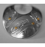 Oval Silver Haida Eagle Pendant with Gold Accents