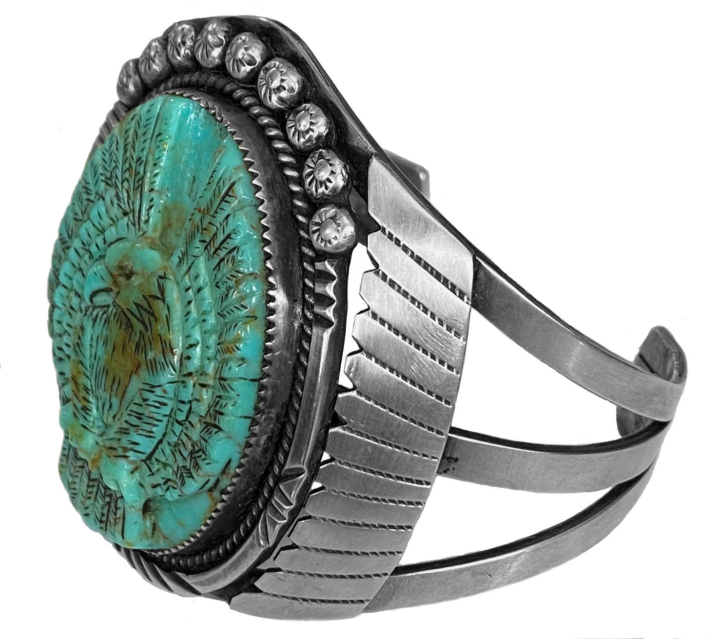 Vintage Carved Eagle Turquoise Bracelet
