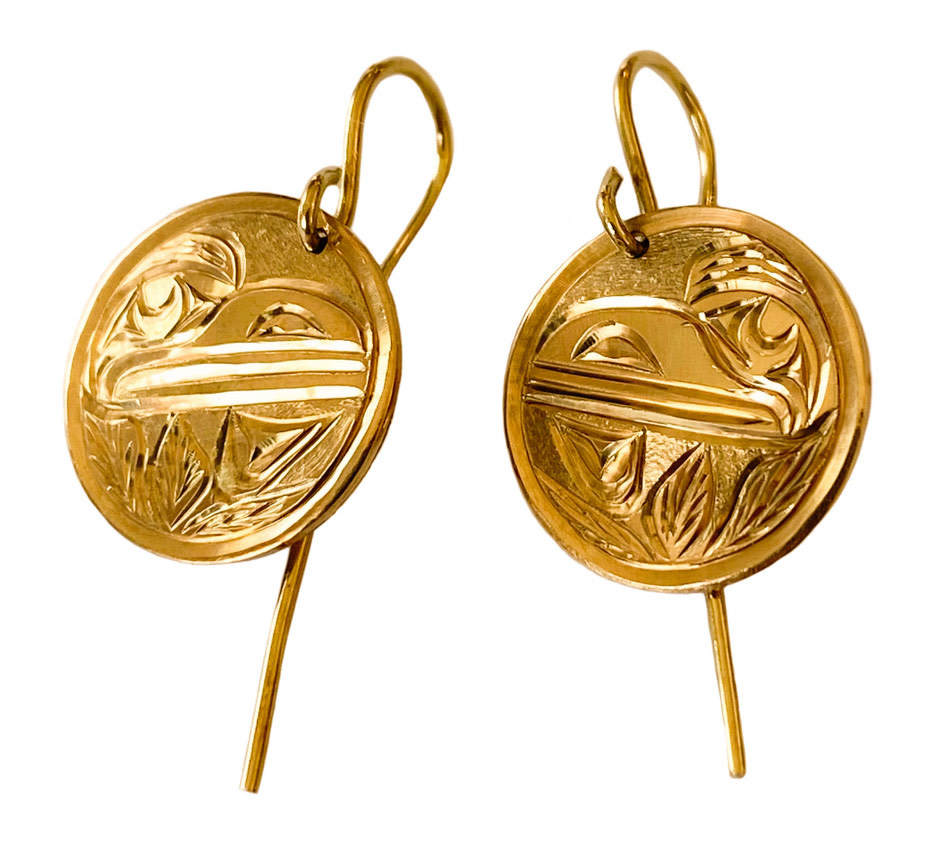 Indigenous 14 Kt Gold Raven Coin Earrings