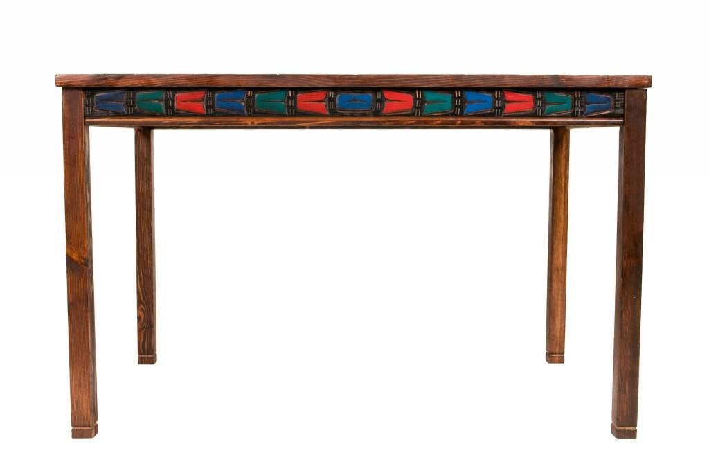 SOLD  Wooden Table with Thunderbird Carved on Top