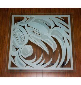 CUSTOM ORDER  Glass Table with Sandblasted Raven Design