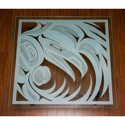 CUSTOM ORDER  Glass Table with Sandblasted Raven Design