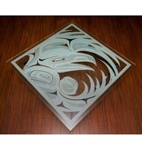 Glass Table with Sandblasted Raven Design by Alano Edzerza (Tahltan).