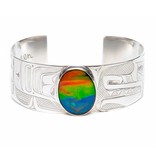 SOLD  Silver and AAA Ammolite 1" Tsimshian Wolf Bracelet
