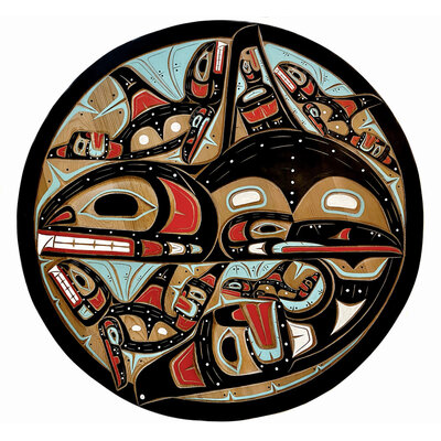 CUSTOM ORDER  3' Round Kwak'waka'wakw Orca Pod Panel