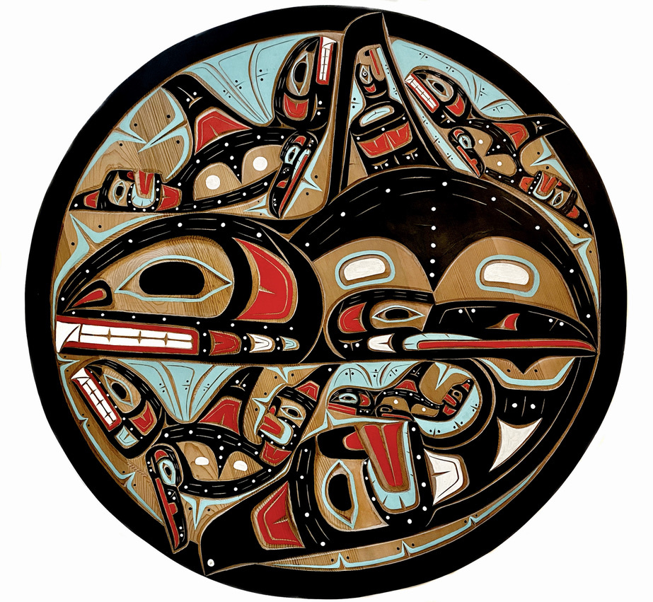 CUSTOM ORDER  3' Round Kwak'waka'wakw Orca Pod Panel