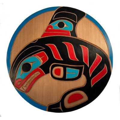 CUSTOM ORDER  Round Coast Salish Orca Panel Carved and Painted by Cody Mathias