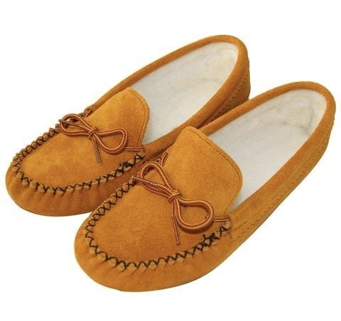 Childrens Moosehide Moccasins with Fleece Lining