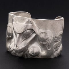 Jay Simeon Haida Silver Repousse Wolf Bracelet