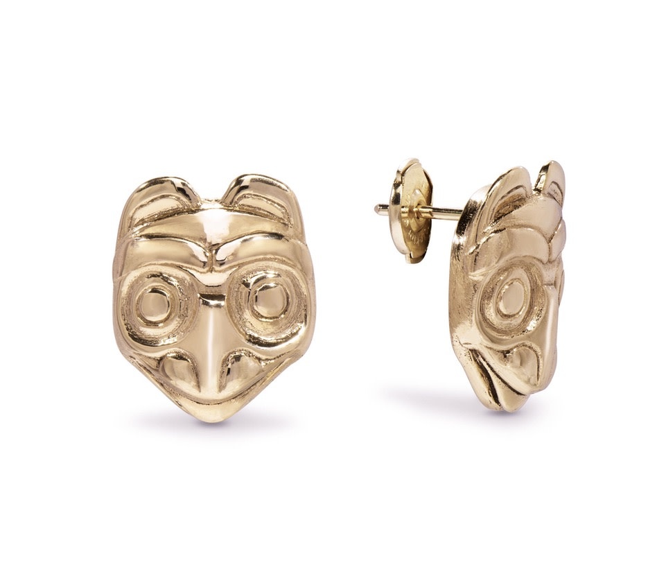 Haida 18 kt Gold Wolf Studs by Corey Bulpitt