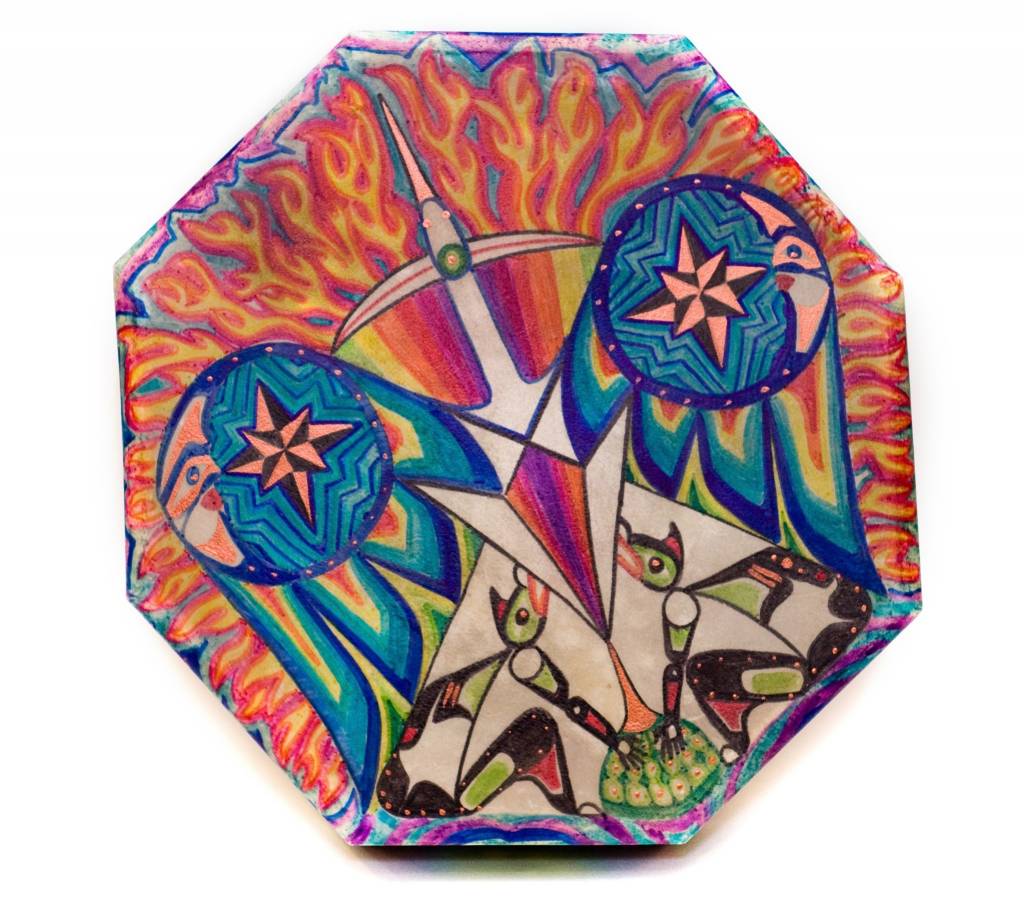 Waterbird' Hand Drum painted by Gyauustees. (Nuu-chah-nulth).