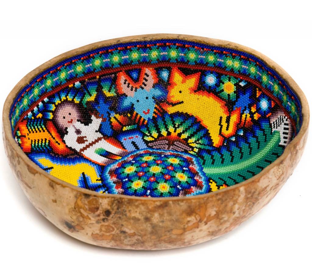 Gourd Bowl Beaded by Sylvestre Castro (Huichol).