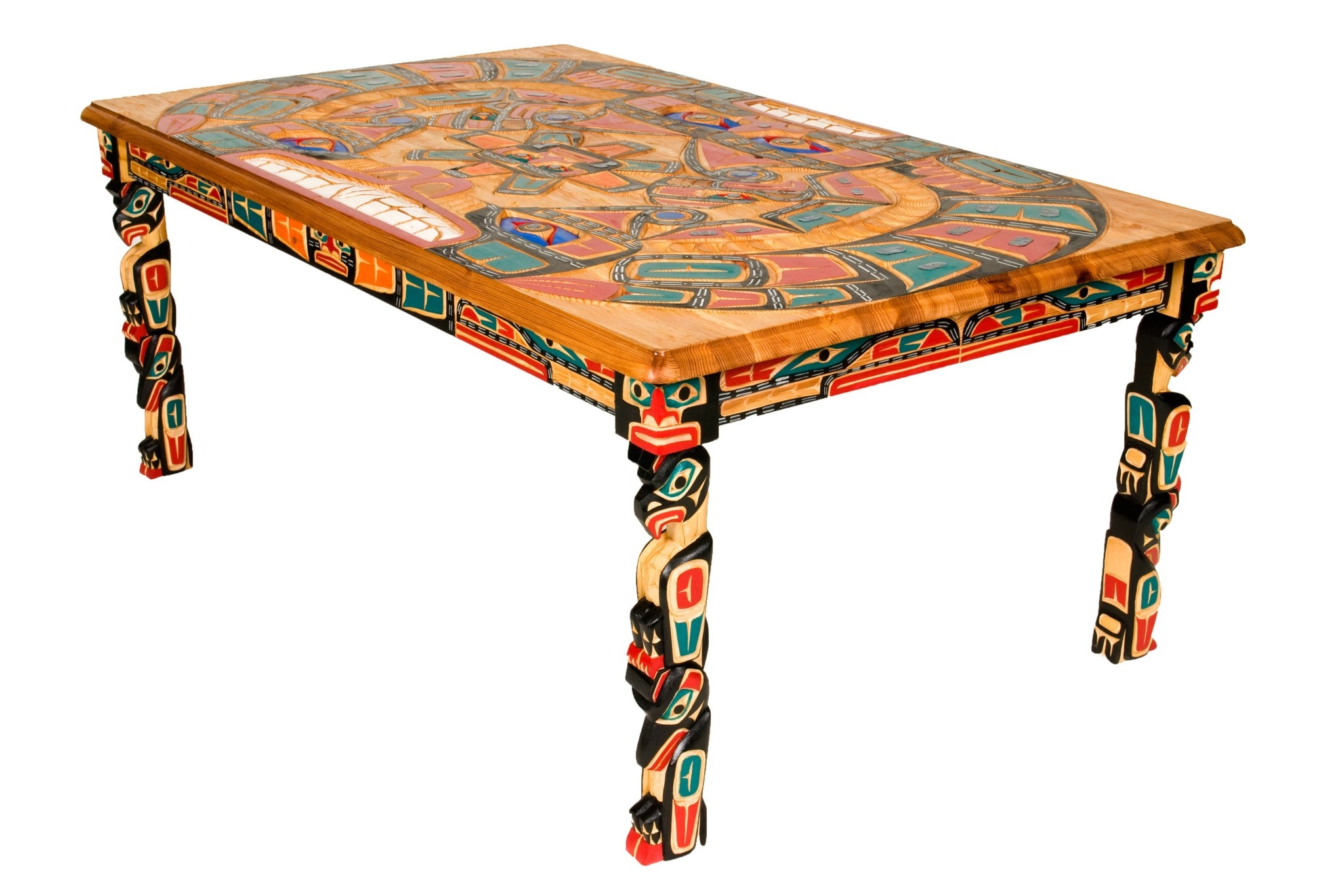 SOLD  Carved Sisiutl (Two Headed Sea Serpent) Table