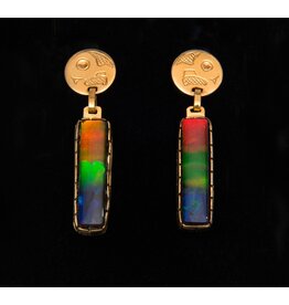 SOLD  18 kt and AAA Ammolite Gold Earrings - Owl