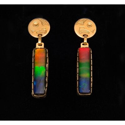 SOLD  18 kt and AAA Ammolite Earrings - Owl