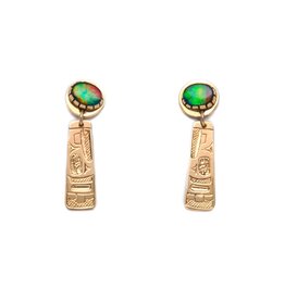 SOLD  Ammolite and 18Kt Gold Lovebirds Earrings by Terrence Campbell