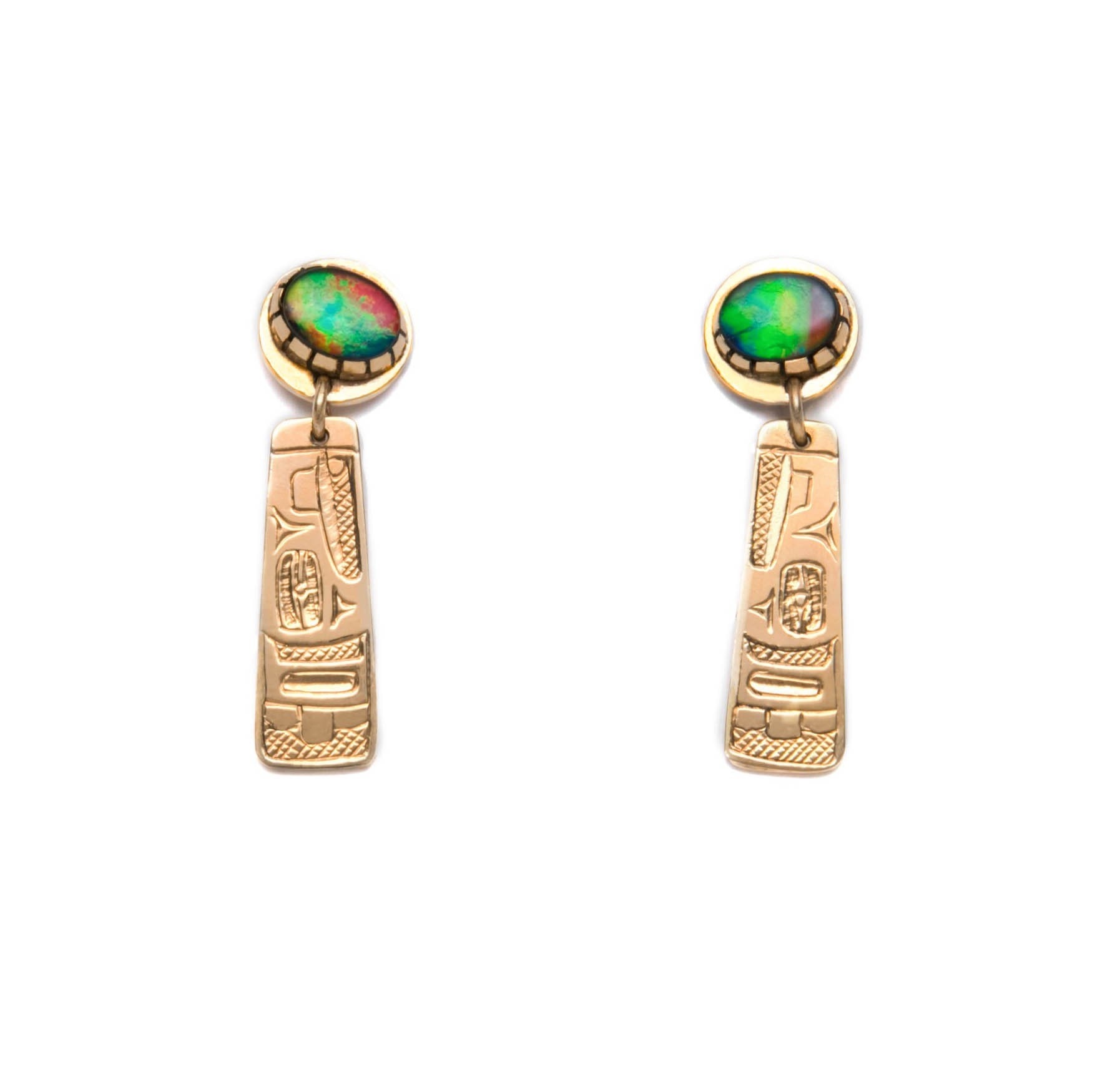 SOLD  Ammolite and 18Kt Gold Lovebirds Earrings