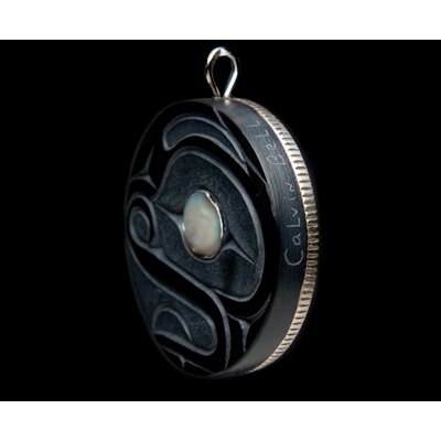 CUSTOM ORDER  Frog Argillite Pendant with Silver Haida Dollar