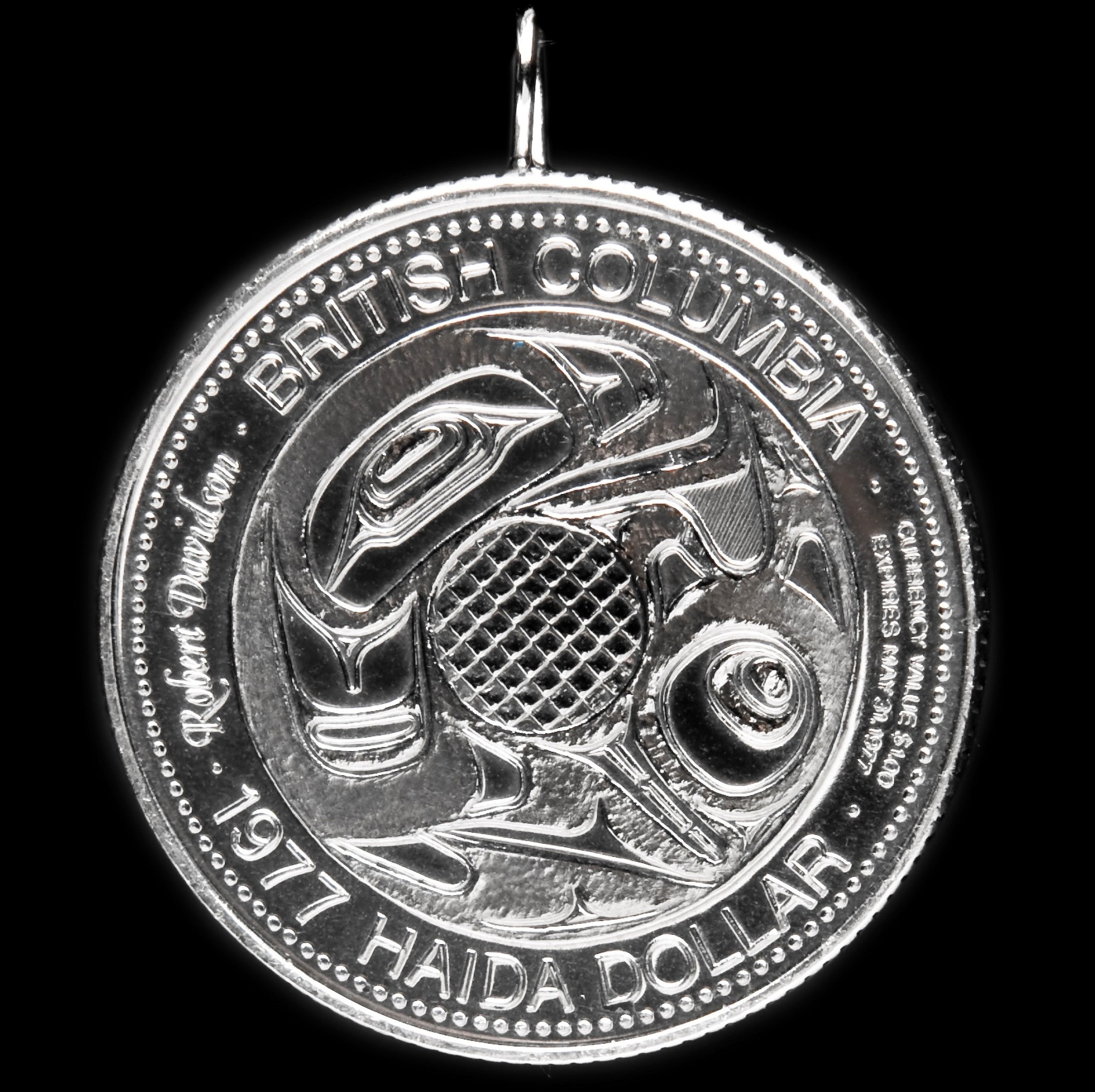 SOLD  Frog Argillite Pendant with Silver Haida Dollar