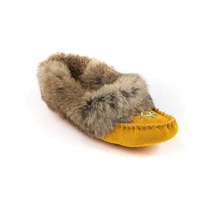 Ladies Suede Moccasins with Rabbit Fur Trim