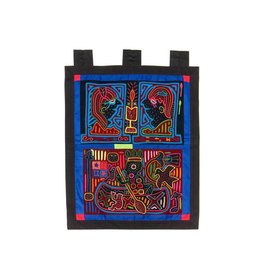 Wall Hanging constructed from 2 Molas (blue colours).