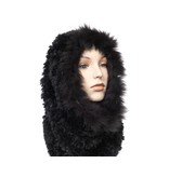 Luxuriously Soft Black Fur Cowl - Infinity Scarf with Fox Trim (Dene)