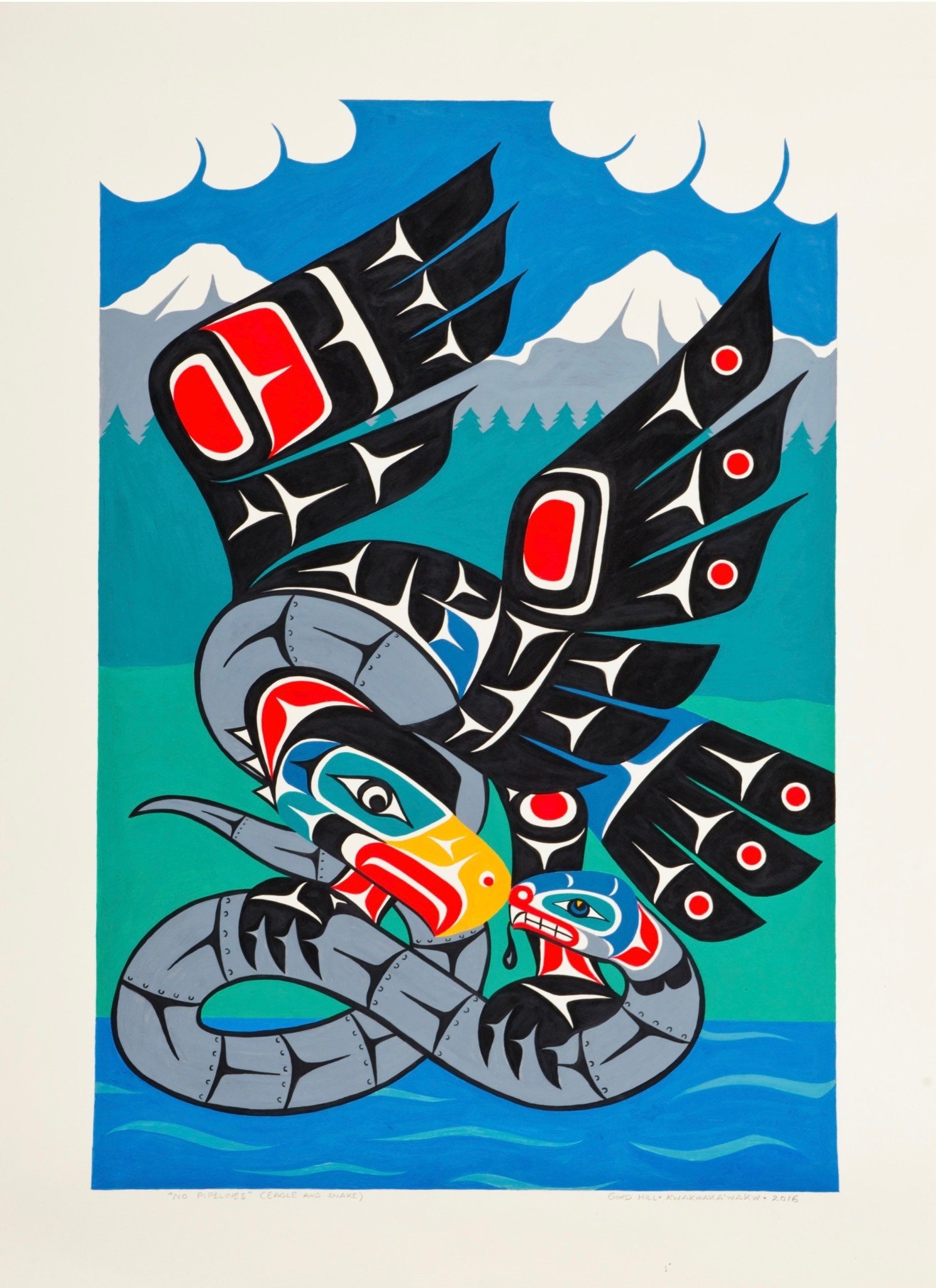 'No Pipelines - Eagle and Snake' by Gord Hill