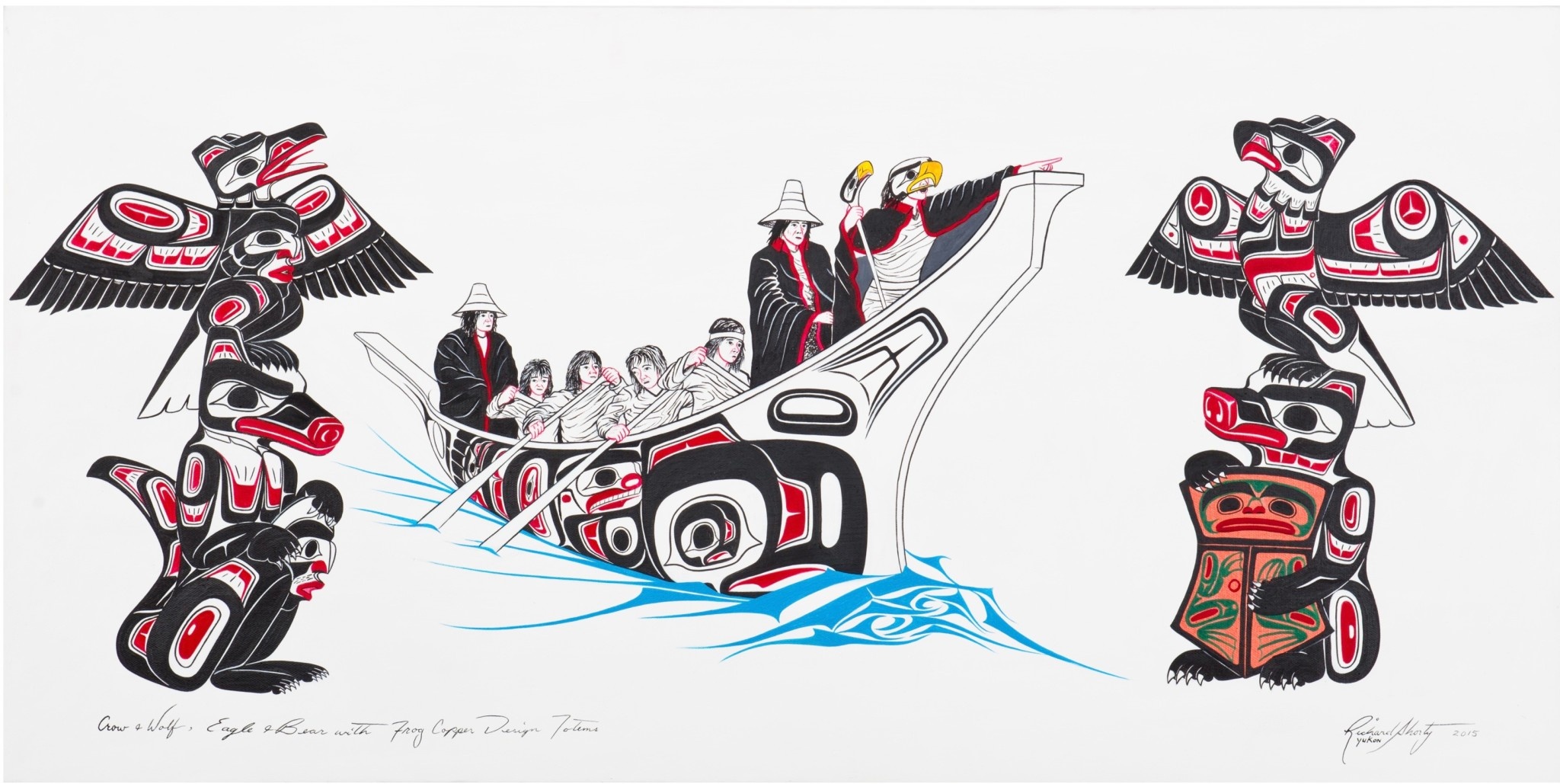 Original Painting by Richard Shorty 'Totems and Canoe'
