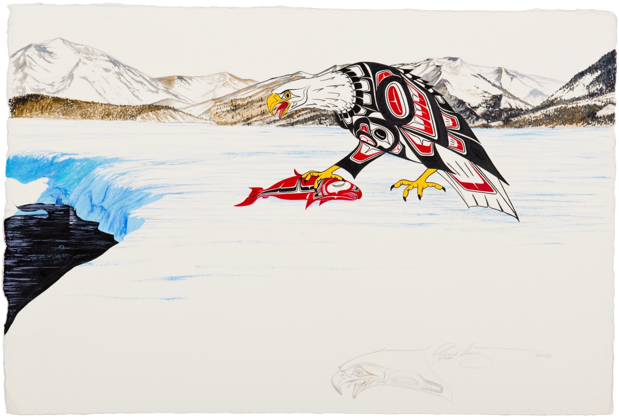 Original Painting - 'Eagle with Salmon' by Richard Shorty