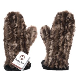 Sheared Knit Beaver Fur Mittens – Natural with Black Contrast Edge