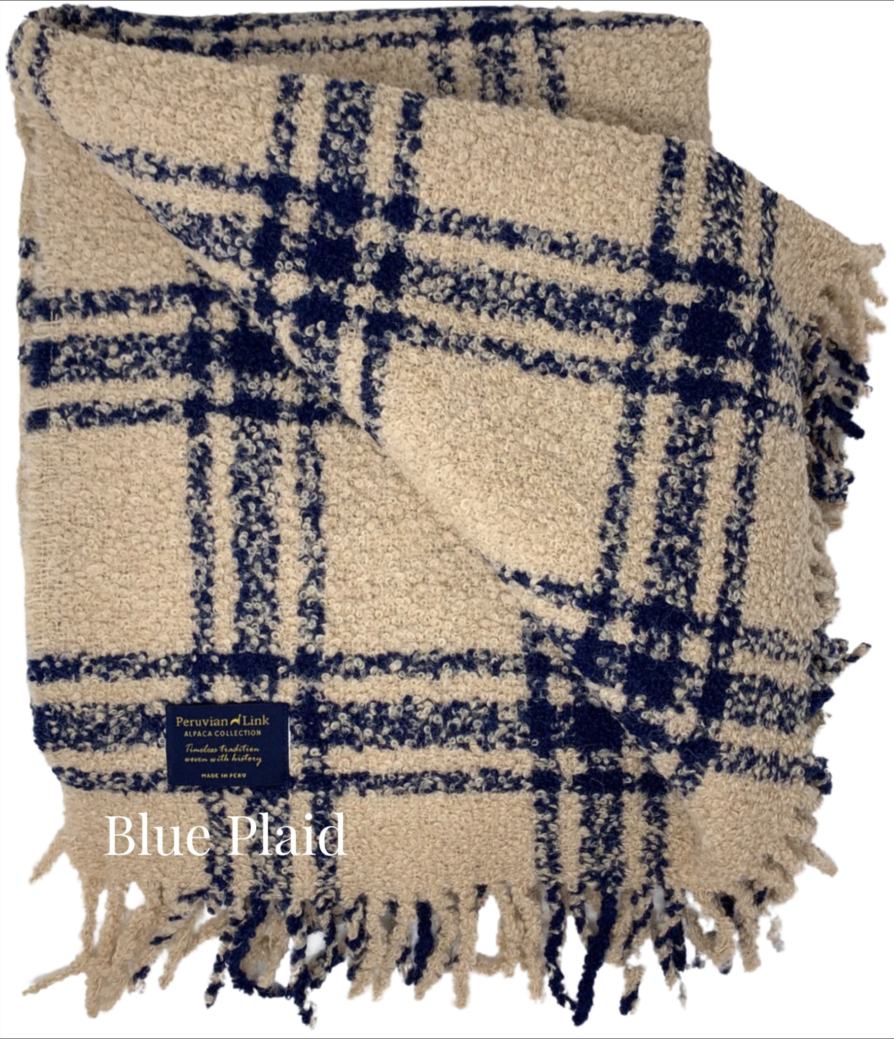 Toffee / Blue Plaid Boucle Throw