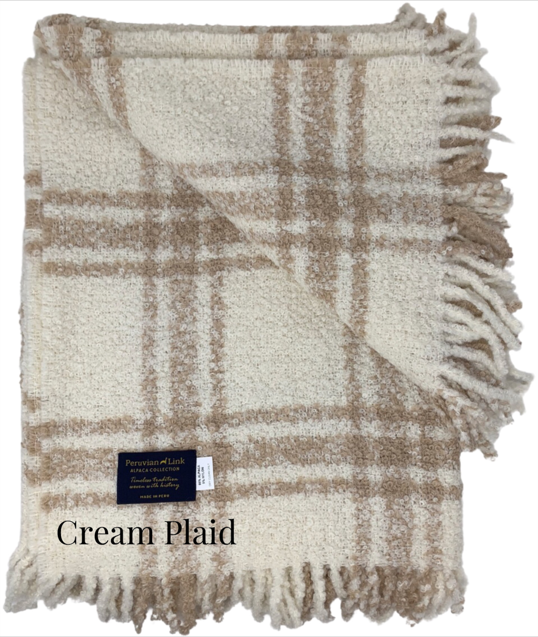 Toffee / Blue Plaid Boucle Throw
