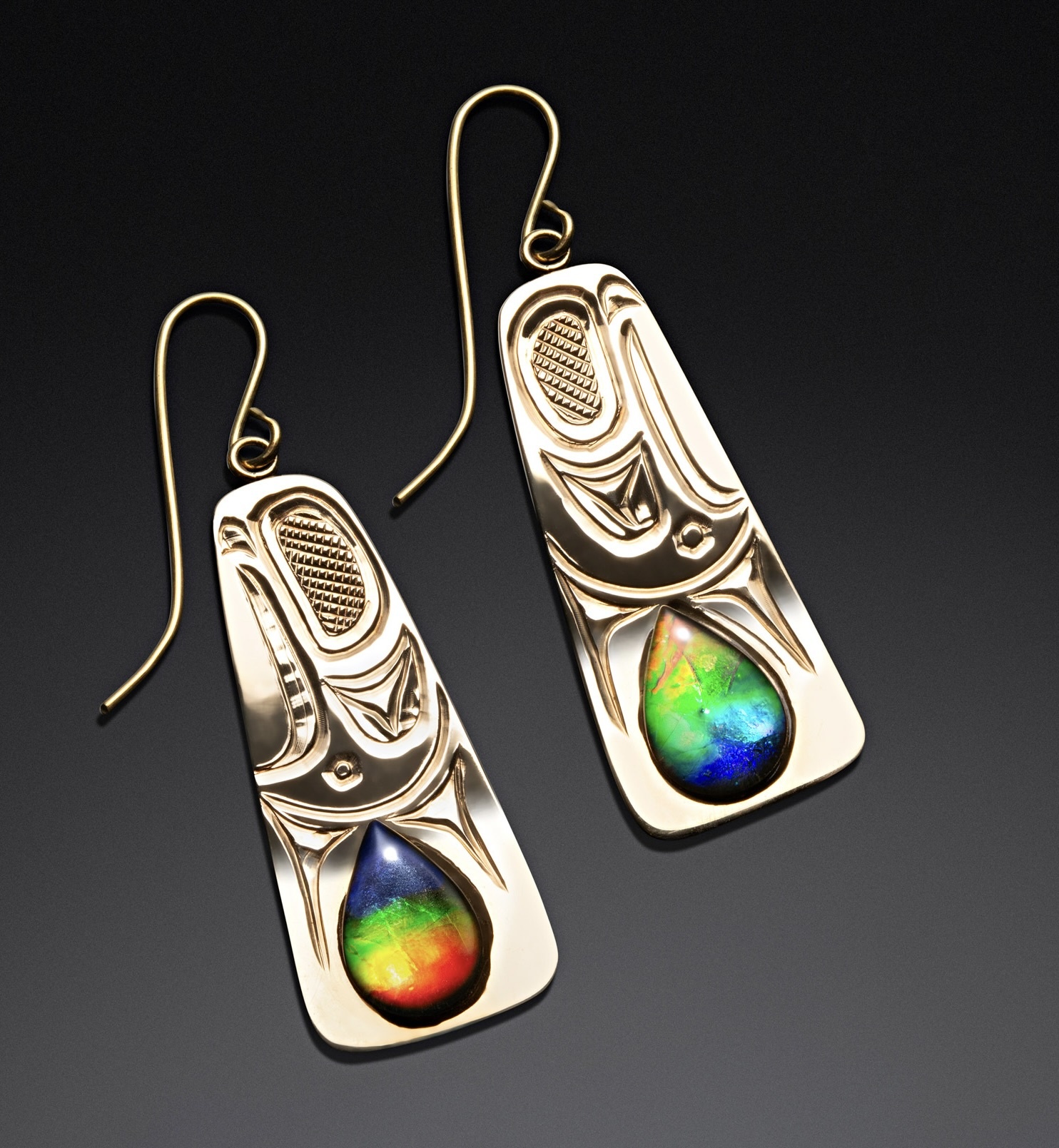 Richie Baker Gold and Ammolite Eagle Earrings