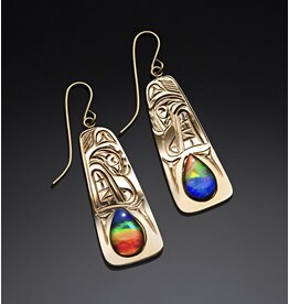Ritchie Baker Gold and Ammolite Wolf Earrings