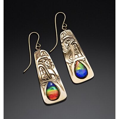 Ritchie Baker Gold and Ammolite Wolf Earrings