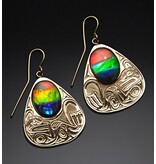Richie Baker Gold on Silver with Ammolite Otter Earring