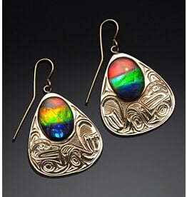 Richie Baker Gold on Silver with Ammolite Otter Earring