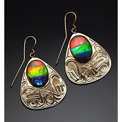 Richie Baker Gold on Silver with Ammolite Otter Earring