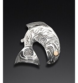 Richie Baker Silver Salmon Tie Pin with Gold Eye