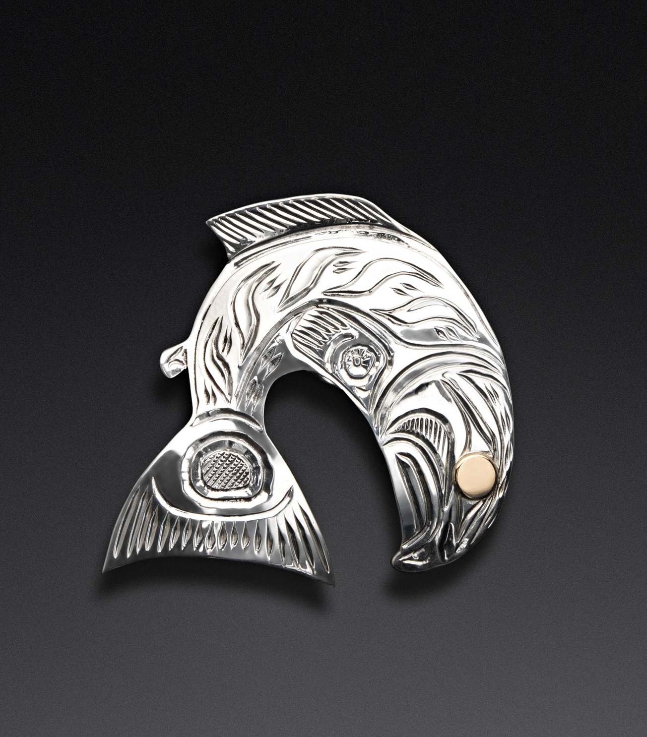 Richie Baker Silver Salmon Tie Pin with Gold Eye