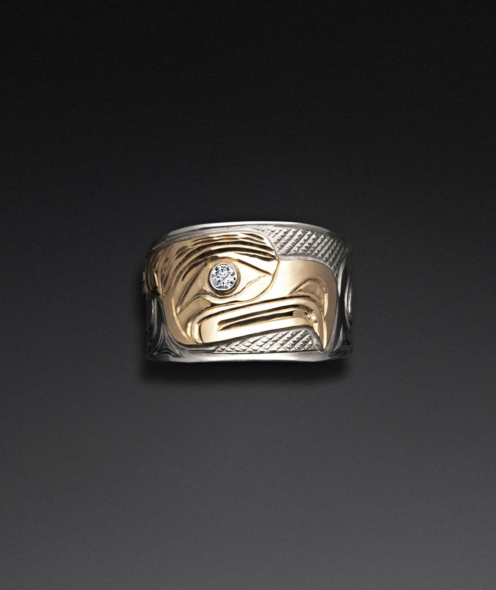 Richie Baker Silver Gold Thunderbird Ring with Diamond Eye