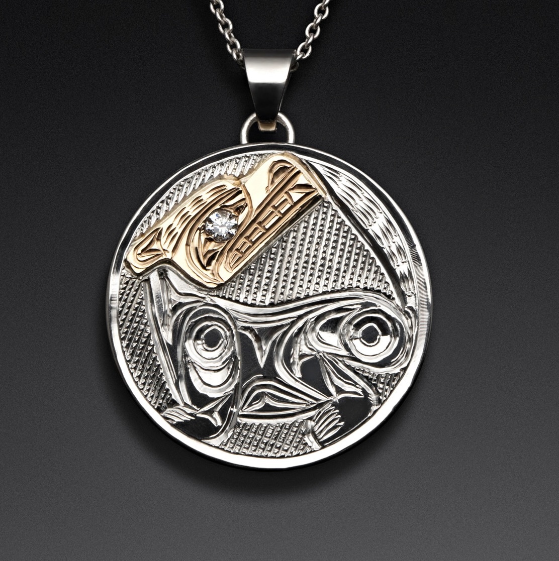 SOLD  Richie Baker Silver and Gold Wolf Pendant with Diamond