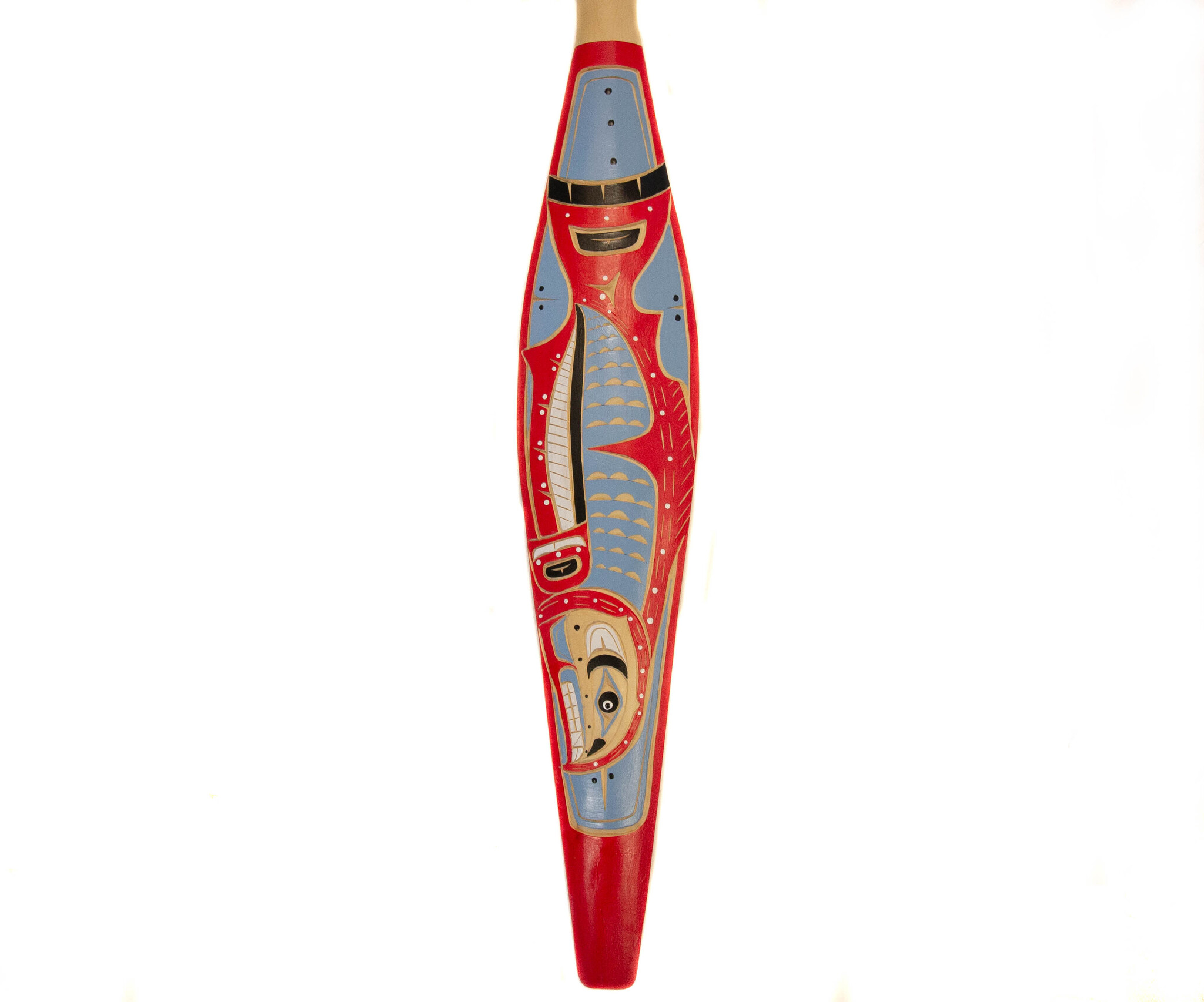 Indigenous Carved Salmon Paddle 5'